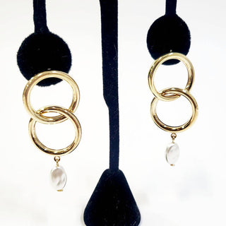 Faux Pearl Charm Hoop Earrings